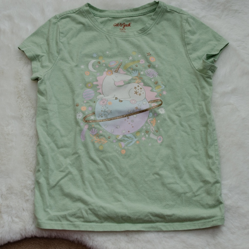 Cat & Jack Light Green T-Shirt-Girls-Size S (6)